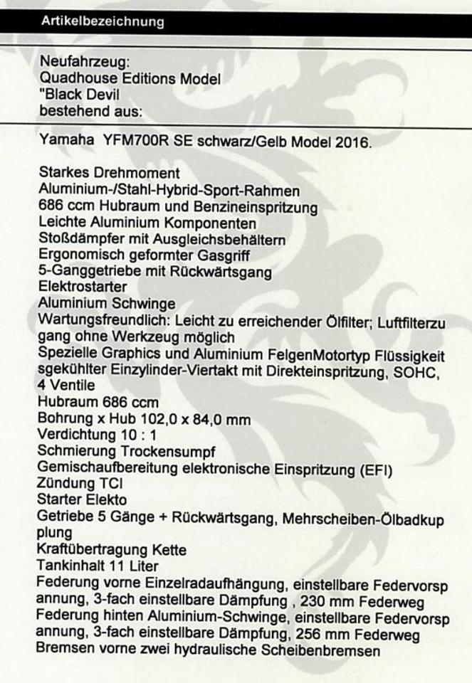 Yamaha Gelöscht • Yamaha Raptor YFM 700R SE Mj. 2016, LOF Quadhouse 1. Hand 2015 — photo 17